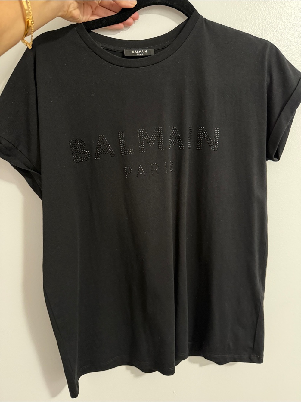 Balmain Black Studded Logo Short Sleeve Tee - Crystal Embellishment